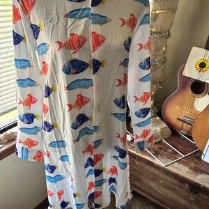 Vibrant Fish Print Long Sleeve Dress